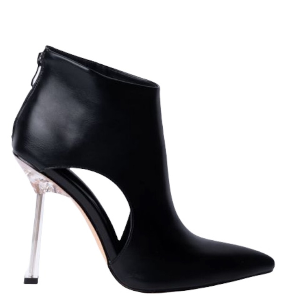 Azalea Wang Sexy Black Leather Cut Out Stiletto Ankle Boots - Picture 2 of 6